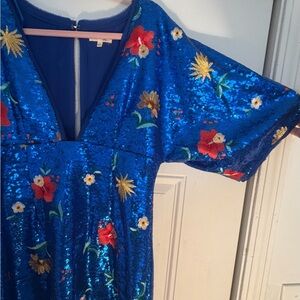 jella c Blue Sequin Floral Dress